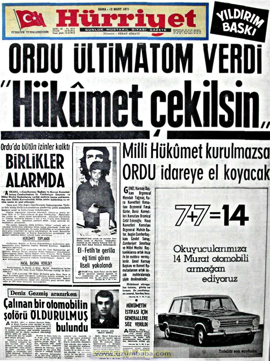 Hürriyet Gazetesi, 12 Mart kararlarını yıldırım baskı ile okuyucularına duyurmuştu. 