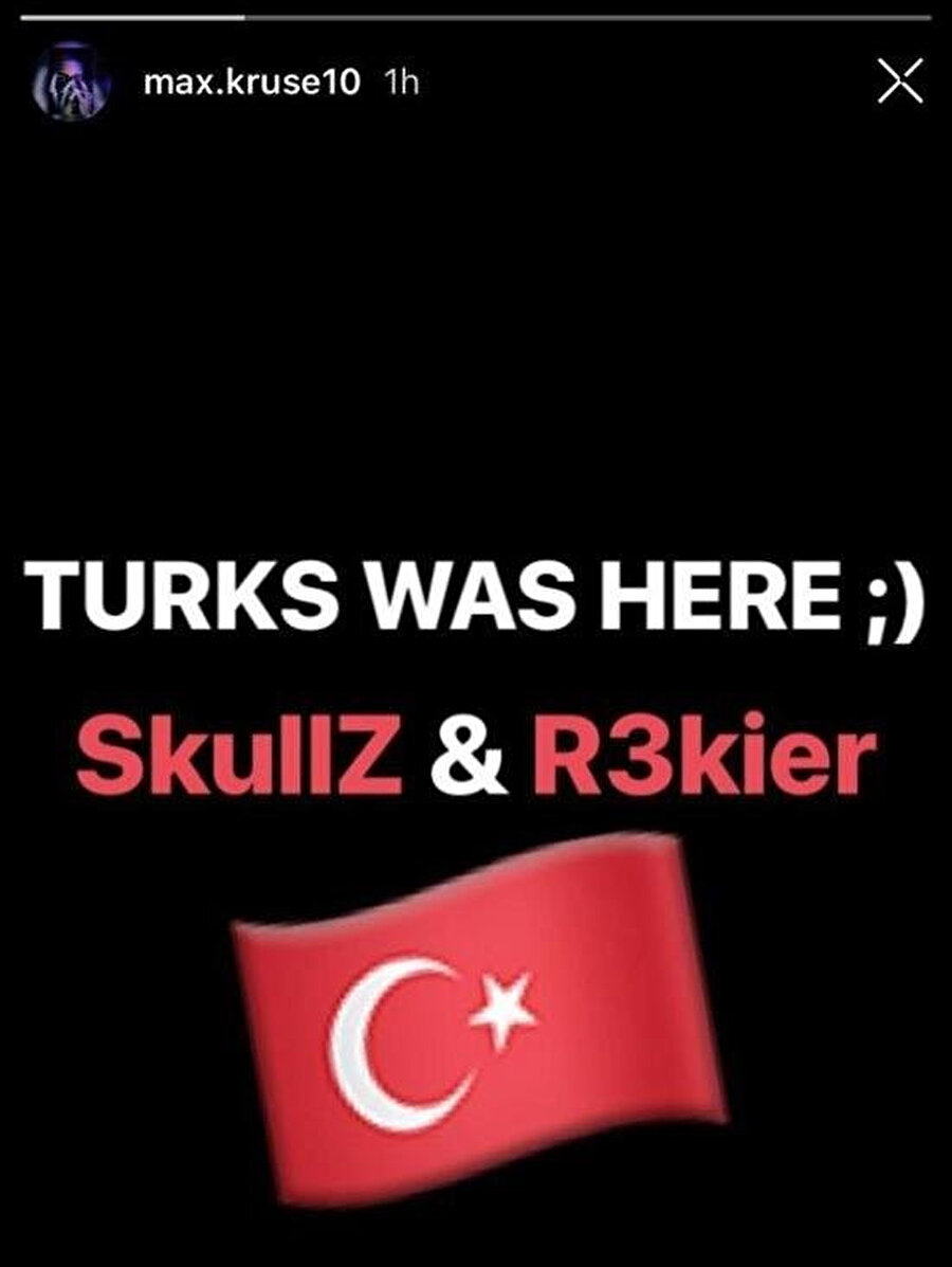 Kruse'nin resmi Instagram hesabında Türk hackerlar, bu paylaşımı yaptı.