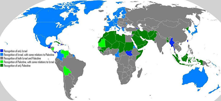 Filistin ve İsrail’i resmi olarak tanımaları bakımından dünya ülkeleri.