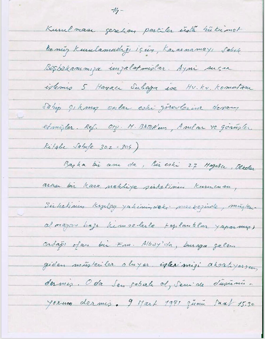 Faik Türün'ün kendi eliyle yazdığı günlüğünden notlar