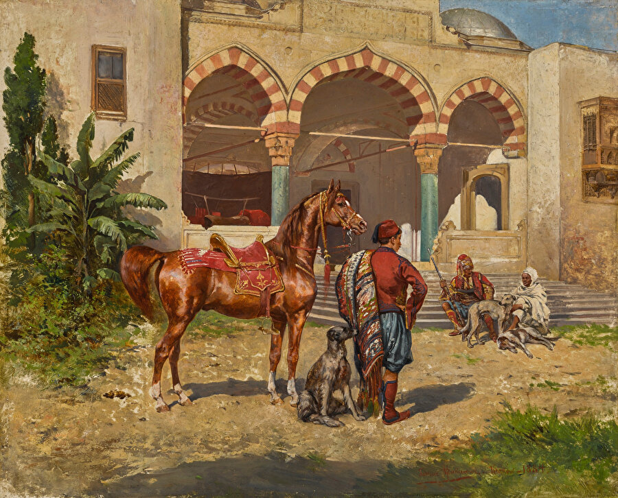 Ajdukiewicz "Türk Avlusu" adlı tablosunu Padişahın davetiyle Türkiye'ye gelmesinin ardından çizdi.