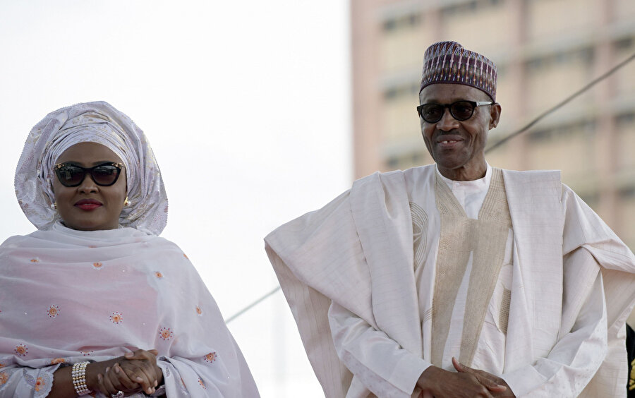 Muhammadu Buhari ve eşi Âişe Buhari.