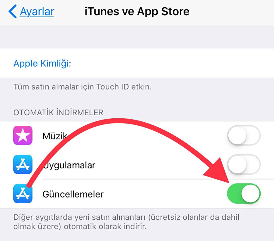 Bir sonraki aşamada ise iTunes ve App Store'da 'Güncellemeler' bölümündeki onay düğmesini kaldırmak yeterli. Aslında hepsi bu kadar basit. 