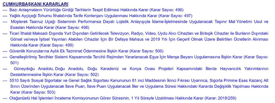 Cumhurbaşkanlığı Kararları kısmında maddeye ilişkin detaylar görülebiliyor.