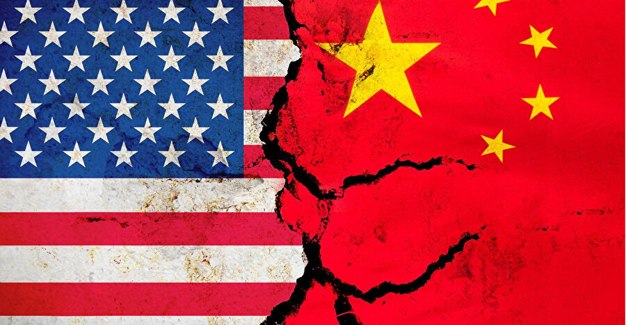 ABD ve Çin arasındaki 'sınırsız rekabeti' vurgulayan illustrasyon. 