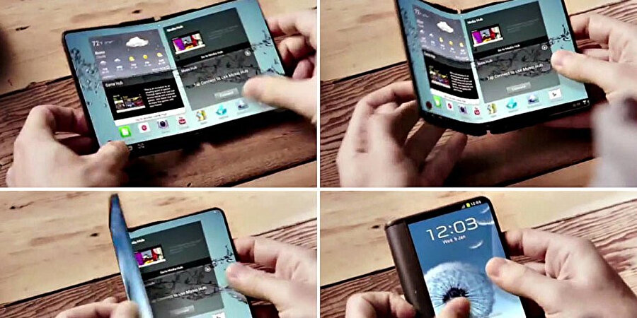 Katlanabilir telefonlarla ilgili birçok farklı prototip sızıyor. Samsung'un katlanabilir telefonuyla alakalı tasarlanan prototip ise bu şekilde. Hatta o kadar fazla paylaşıldı ki son aylarda katlanabilir telefon denildiğinde akla ilk olarak bu görsel geliyor.