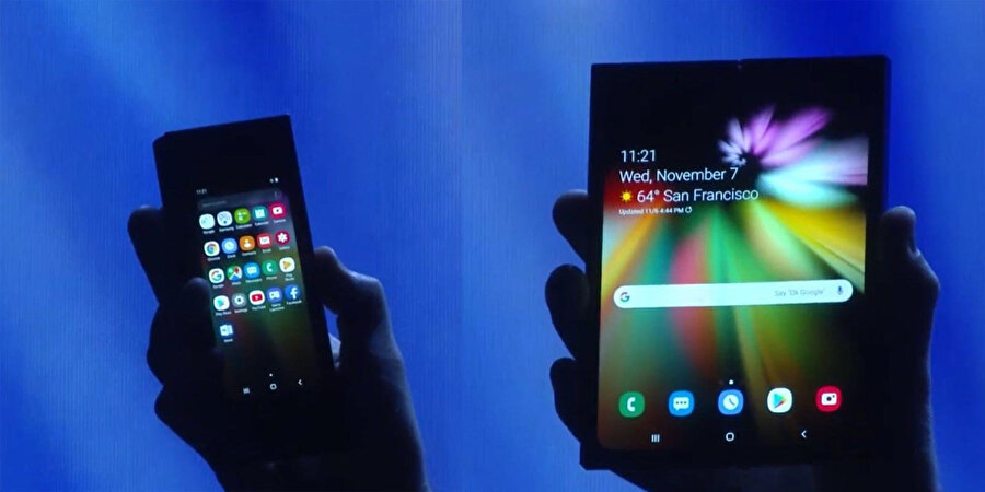 Samsung Galaxy F'de ekran tam ortadan katlanıyor. 