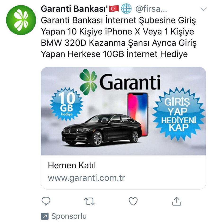 Bu tip sahte görsellerde genellikle banka isimleri kullanılıyor. 