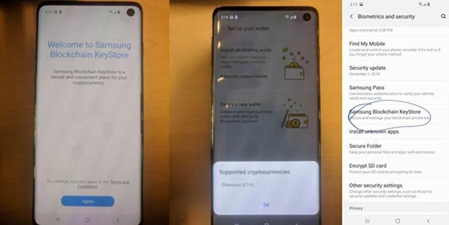 Samsung Galaxy S10 hakkında sızan görseller Samsung Blockchain Keystone uygulamasının da kurulu geleceğini gösteriyor. 