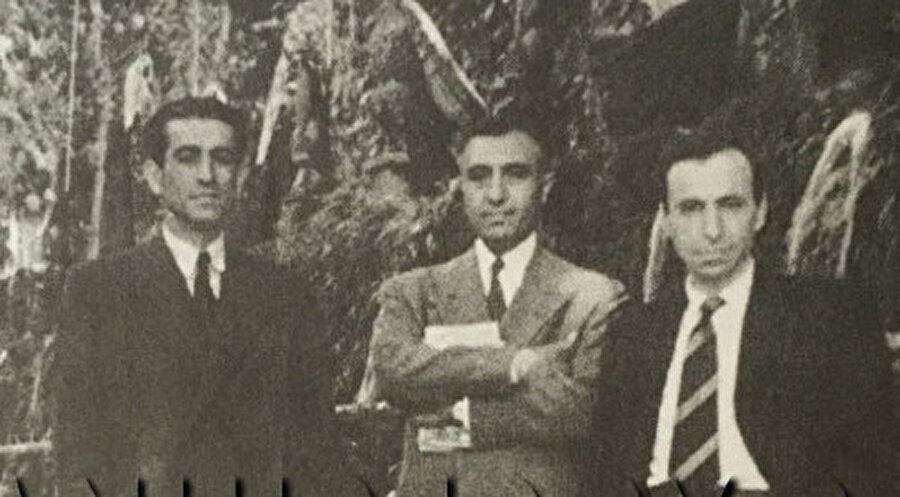 Soldan sağa: Ekrem Havrani, Salahaddin Bitar ve Mişel Eflak (Roma, 1953)