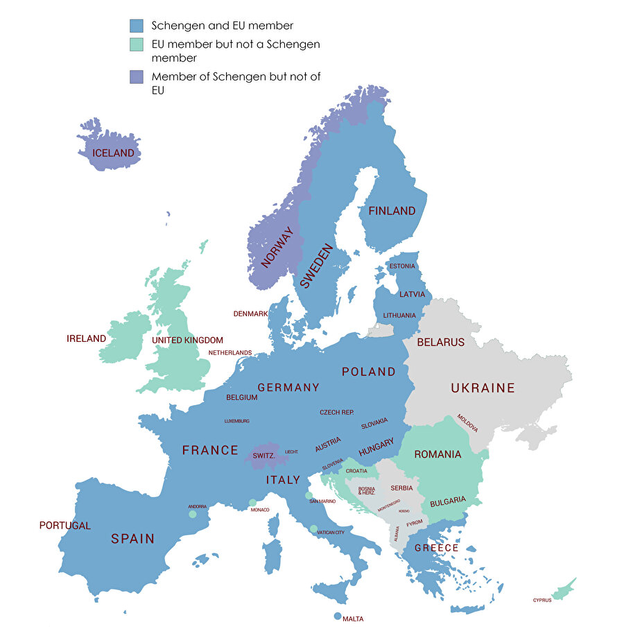 Schengen bölgesi, 26 Avrupa ülkesinden oluşuyor. 60'tan fazla ülke vatandaşı Schengen bölgesi ülkelerine vizesiz seyahat edebilirken 100'ün üzerinde ülke vatandaşlarından ise vize talep ediliyor.
