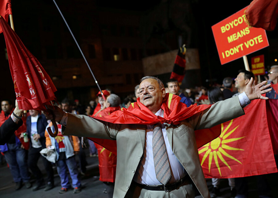 Üsküp'te Makedonyalıların protestolarından bir kare.