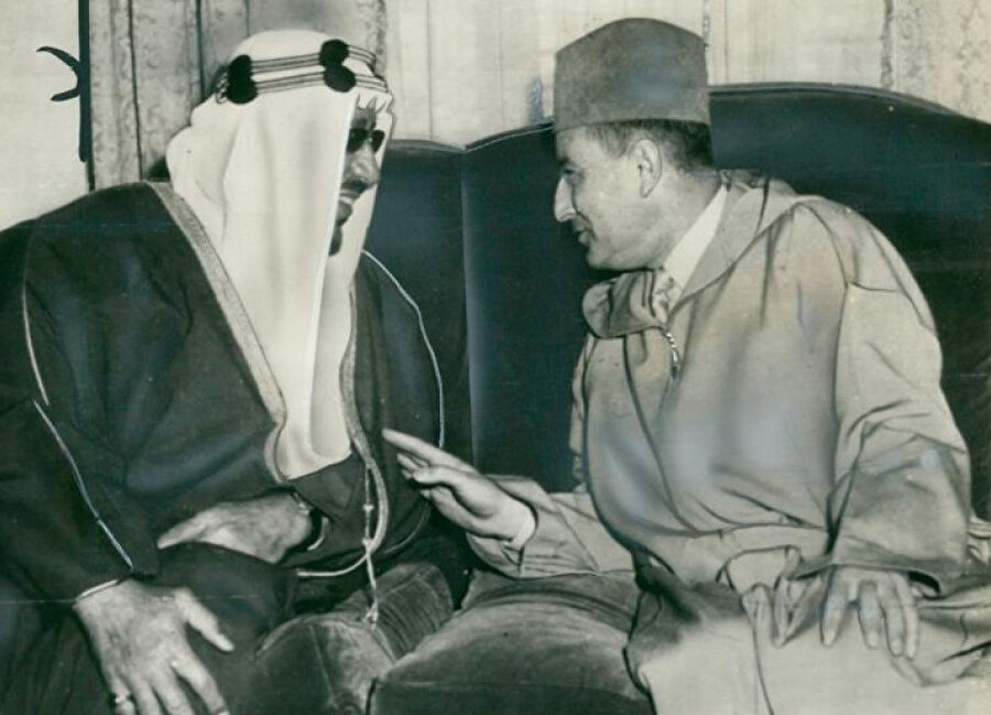 Suudi Arabistan Kralı Suud ve Fas Kralı Muhammed, 1950'ler.