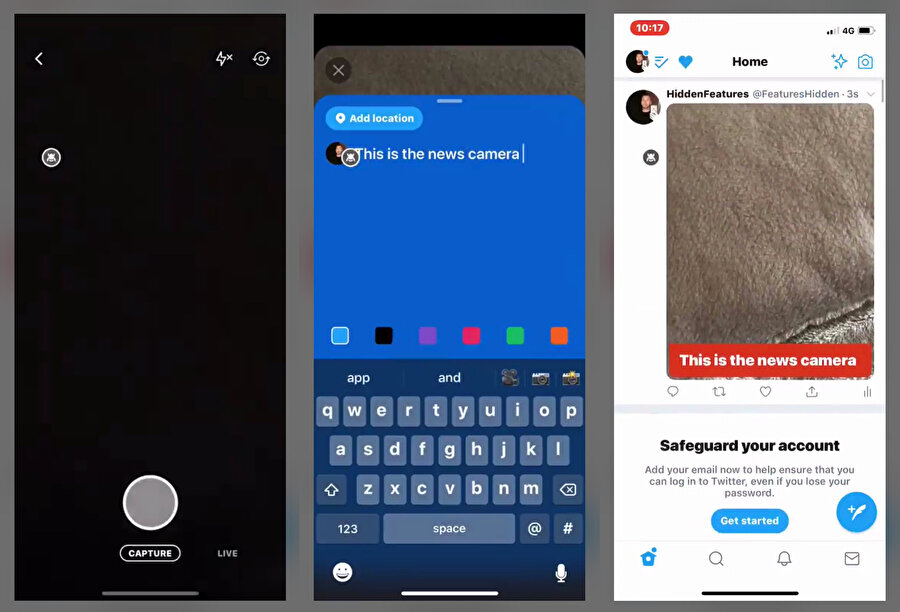 Twitter 'Haber Kamerası' özelliği sayesinde kullanıcılar fotoğraf, video ya da canlı yayınların üzerine metin ekleyebiliyor. 