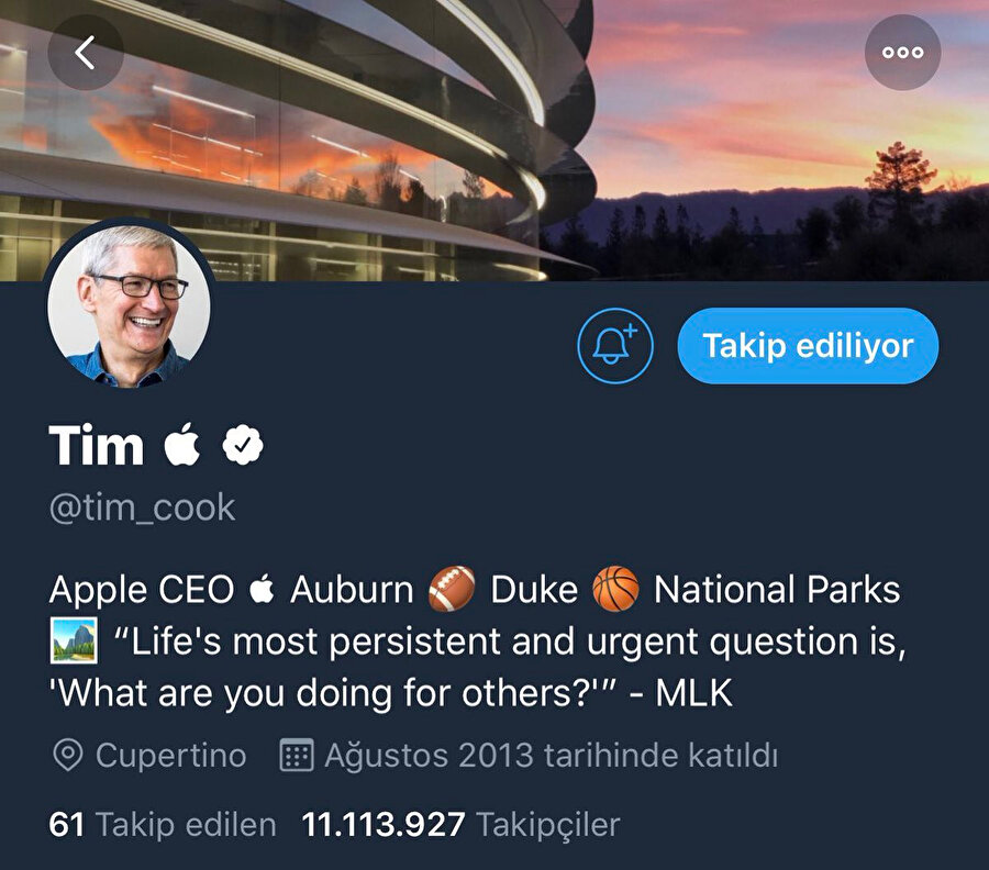 Tim Cook hesabını güncelleyerek Tim Apple olarak değiştirdi. 
