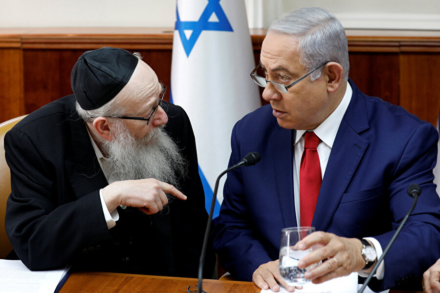 Sağlık Bakanı Yaakov Litzman ve İsrail Başbakanı Binyamin Netanyahu