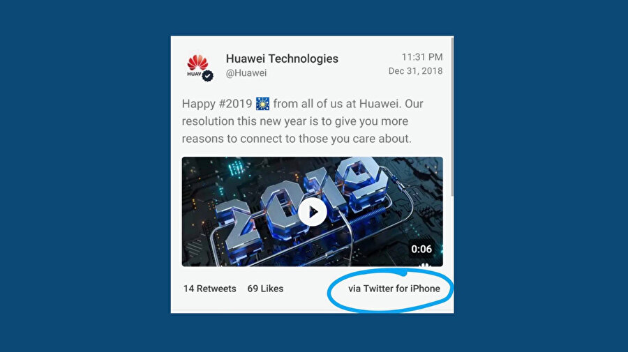 Huawei'nin hesabından iPhone ile tweet atılması şirket içerisinde büyük ses getirmişti. 