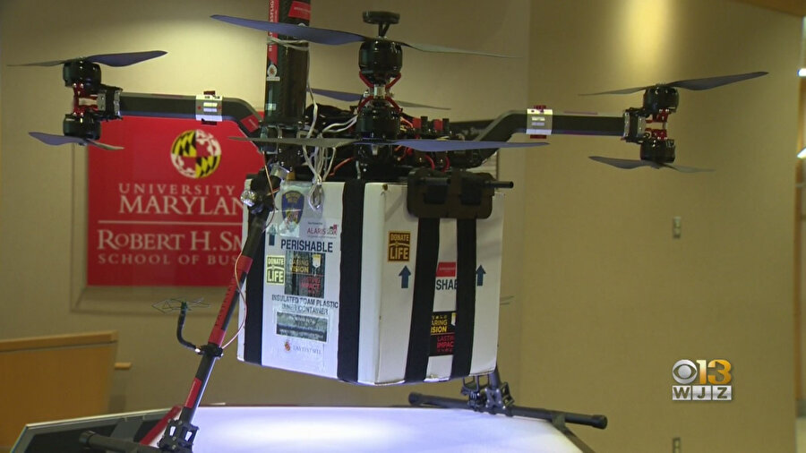 Maryland Üniversitesi'nin geliştirdiği özel nakil drone'u 18 kg'a kadar taşıma kapasitesine sahip. 