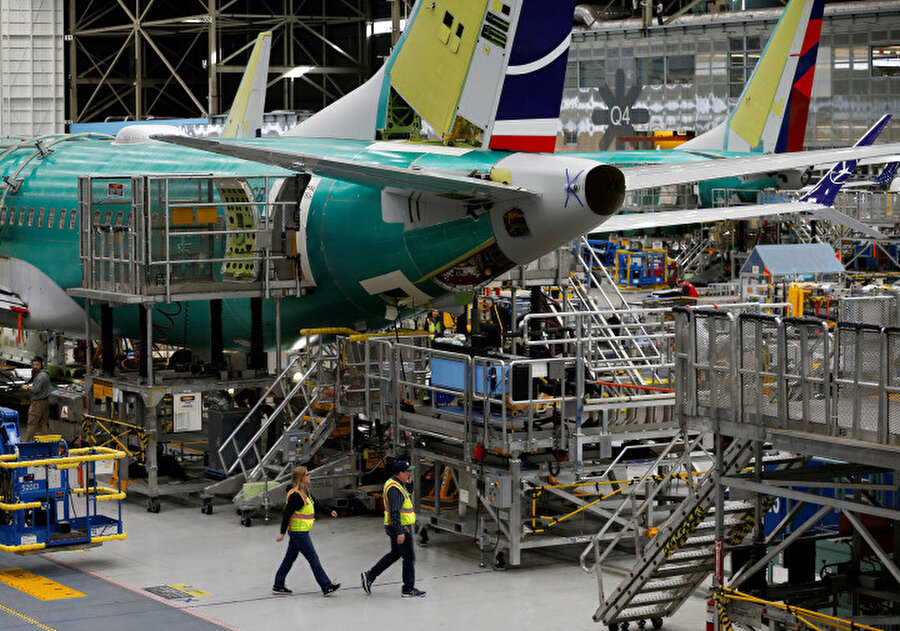 ABD menşeli Boeing şirketinde bir uçağın üretim aşaması.