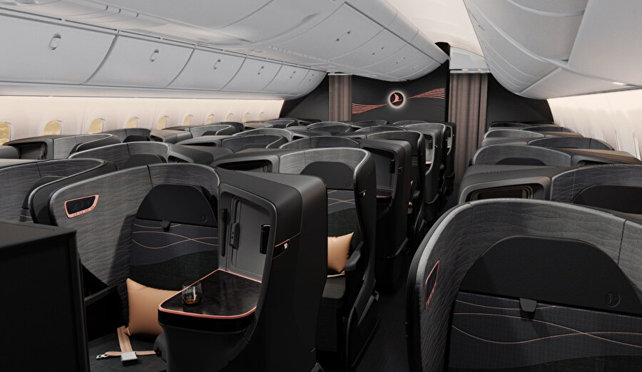Türk Hava Yolları'nın (THY), ABD'li uçak imalatçısı Boeing'e sipariş verdiği '787 - Dreamliner' uçağın iç görünümü.