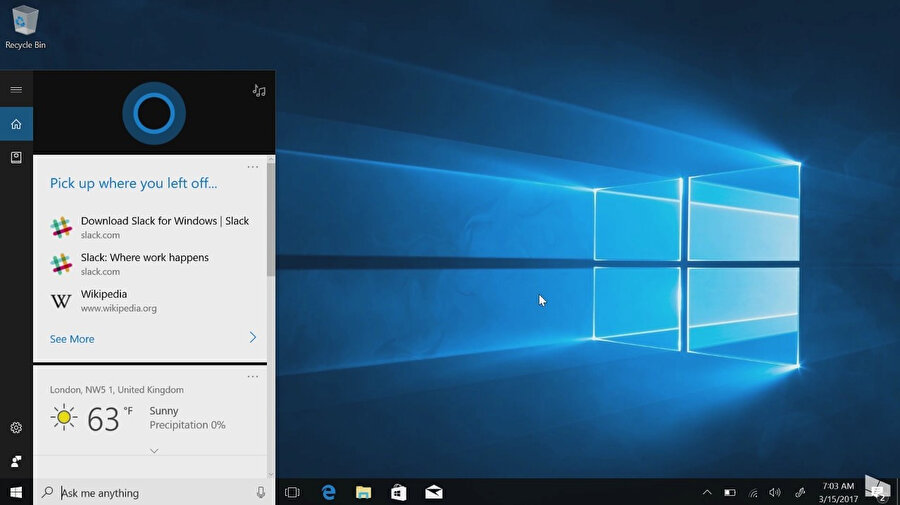Cortana ve arama özellikleri artık daha bağımsız şekilde kullanılabiliyor. 