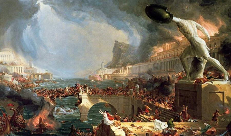 İngiliz ressam Thomas Cole'un eseri “Destruction” “Yıkım” Roma İmparatorluğu’nun yıkılışının tasvir eder.
