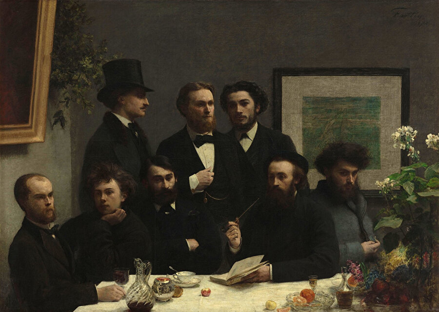 Paul Verlaine, Arthur Rimbaud, Léon Valade, Ernest d'Hervilly gibi sembolist yazarların tasvir edildiği 1872 yılına ait bir resim.