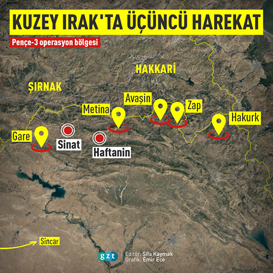 TSK tarafından Kuzey Irak'ta yürütülen Pençe harekatının üçüncü aşaması Sinat-Haftanin bölgesinde başladı.