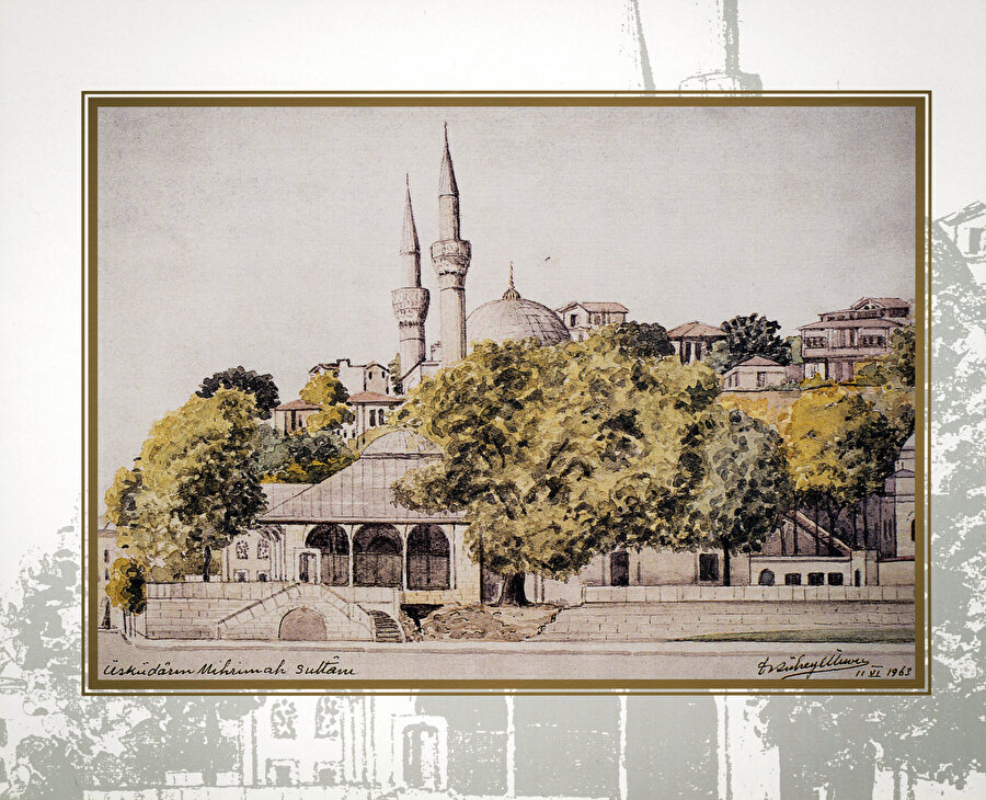 Süheyl Ünver'in çizimiyle Üsküdar Mihrimah Sultan Camii