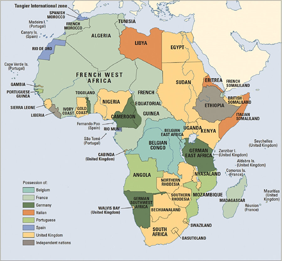 Haritada görüldüğü üzere, Avrupa ülkeleri Afrika'yı aralarında paylaşmış...