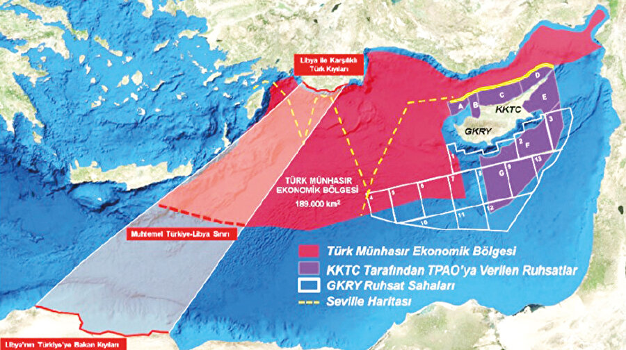 Doğu Akdeniz'deki son durumu gösteren harita.