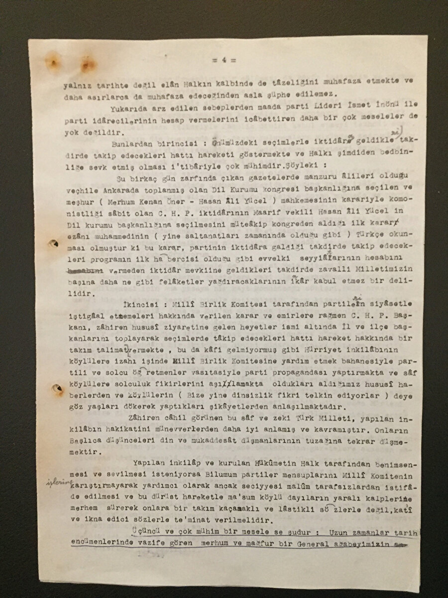 Mektup da, "din istismar edilemez” kaydı konduğu takdirde yüzde 90’nı dindar ve Müslüman olan bir milletin iktidara mensup olmayan milletvekilleri tarafından dinin müdafaasına veyahut din ve mukaddesatı hakkında her hangi bir kanun tekliflinde bulunmalarına imkân verilmeyecektir." ifadesi de yer alıyor...