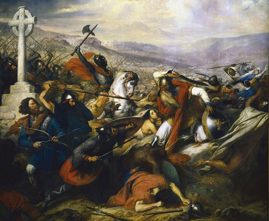 Fransız Ressam Charles de Steuben’a ait, günümüzde Versay Sarayı’nda yer alan “Poitiers Savaşı” isimli resim.