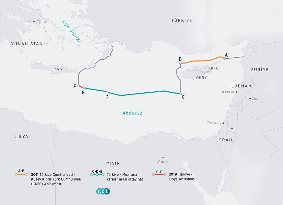 Türkiye ile Libya arasında imzalanan anlaşmanın haritası