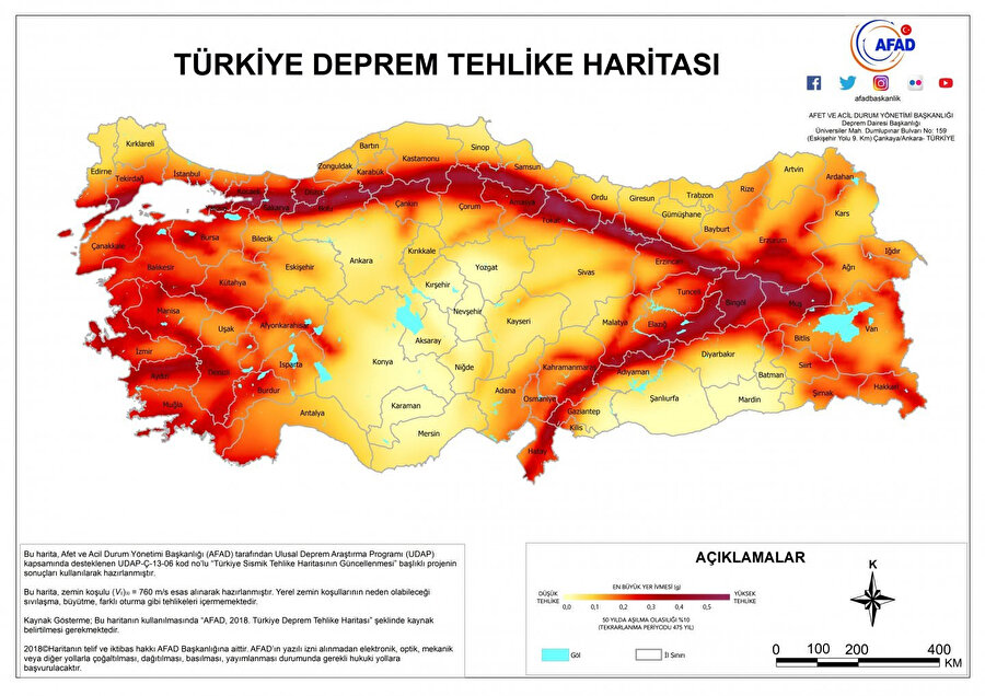 Türkiye'nin deprem tehlike haritası