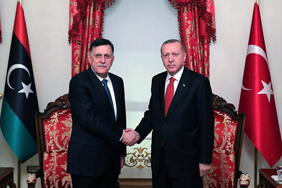 Cumhurbaşkanı Recep Tayyip Erdoğan, Libya Ulusal Mutabakat Hükümeti Başkanlık Konseyi Başkanı Fayez Al Sarraj.