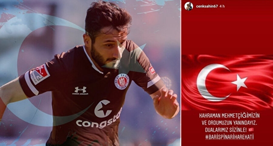 St. Pauli oyuncusu Enver Cenk Şahin, “Kahraman Mehmetçiğimizin yanındayız. Dualarımız sizinle” ifadelerini kullandı.