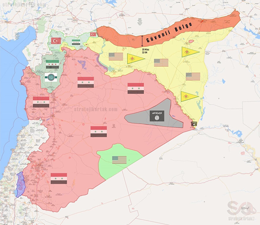 Suriye'de kurulması planlanan güvenli bölgenin tahmini haritası...