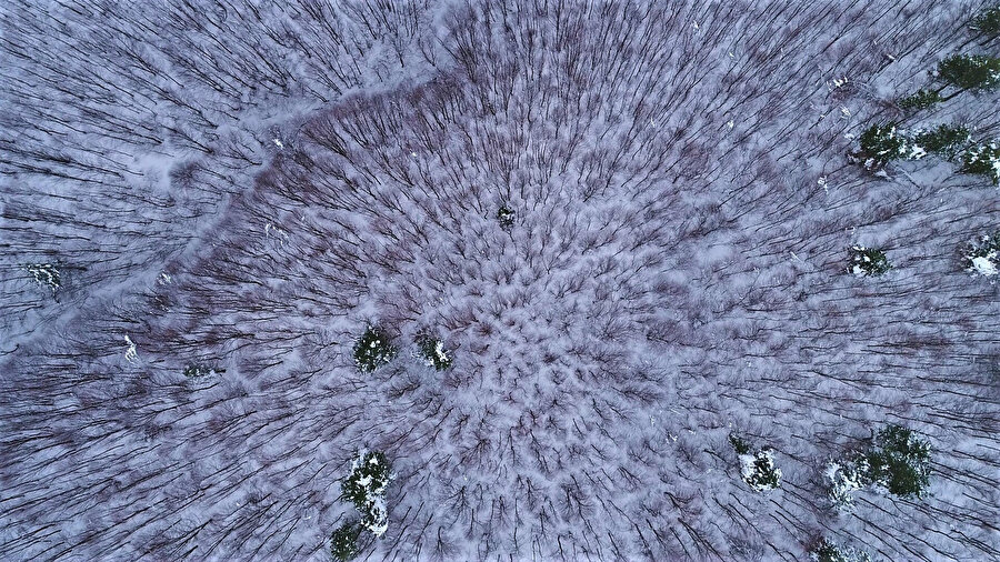 Uludağ'a kar yağdı, havadan drone ile görüntülendi. 