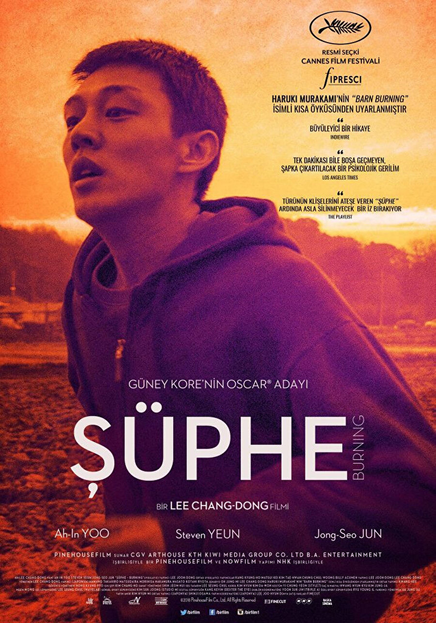 Şüphe Şiir filmiyle hatırlayacağımız Güney Koreli yönetmen Lee Chang-Dong’un yeni filmi Şüphe, Haruki Murakami’nin bir öyküsünden uyarlanıyor. Yazar olmak isteyen Lee, âşık olduğu güzel kız uğruna zengin rakibi Ben ile karşı karşıya geliyor. Vizyon tarihi: 11 Ocak 2019