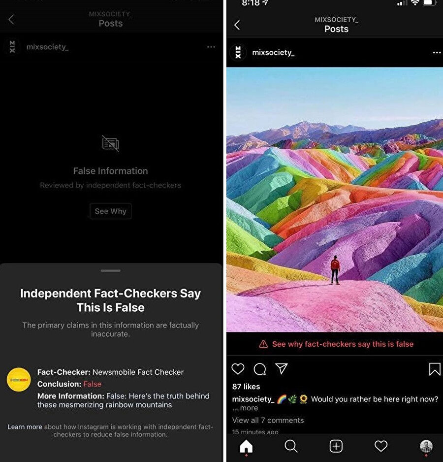 Instagram'ın teyit bilgi özelliği, Photoshop ya da benzer düzenleme uygulamalarıyla çok fazla işlemden geçen içerikleri de engelliyor. 