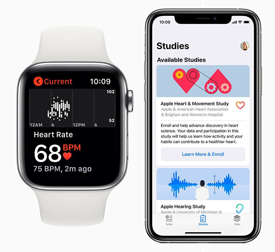 Çalışmalar aslında Apple Watch Series 4 ve Series 5'te yer alan elektrokardiyografiye de gönderme yapıyor. 