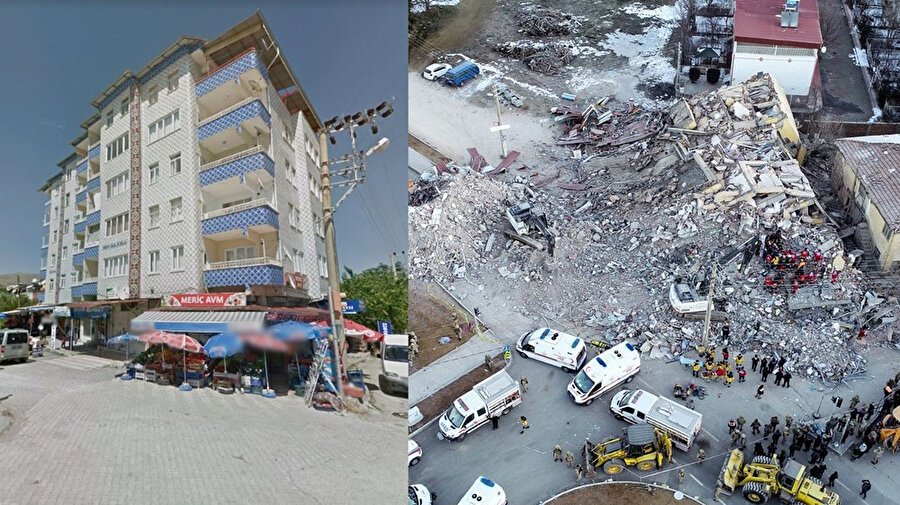 Elazığ'da 6 katlı 2 bloklu binanın çökmeden önceki ve sonraki fotoğrafları