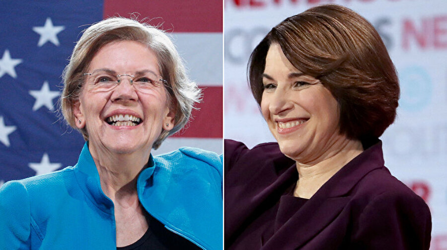 Elizabeth Warren (solda) ve Amy Klobuchar (sağda)