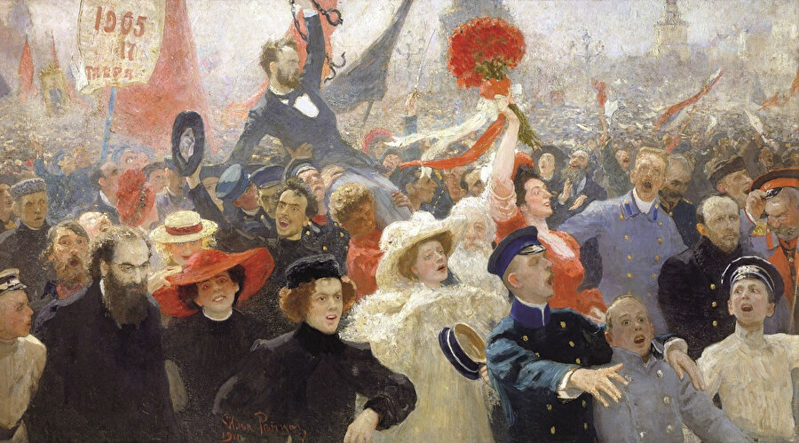 İlya Repin’in 17 Ekim adlı eserinde 1905 gösterileri.