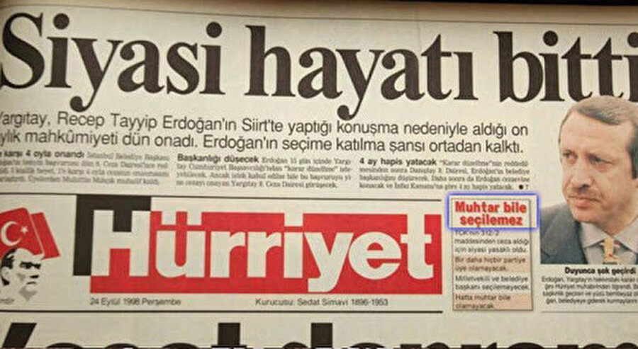 24 Eylül 1998 yılında ki Hürriyet Gazetesi'nin birinci sayfasında ki sürmanşeti...