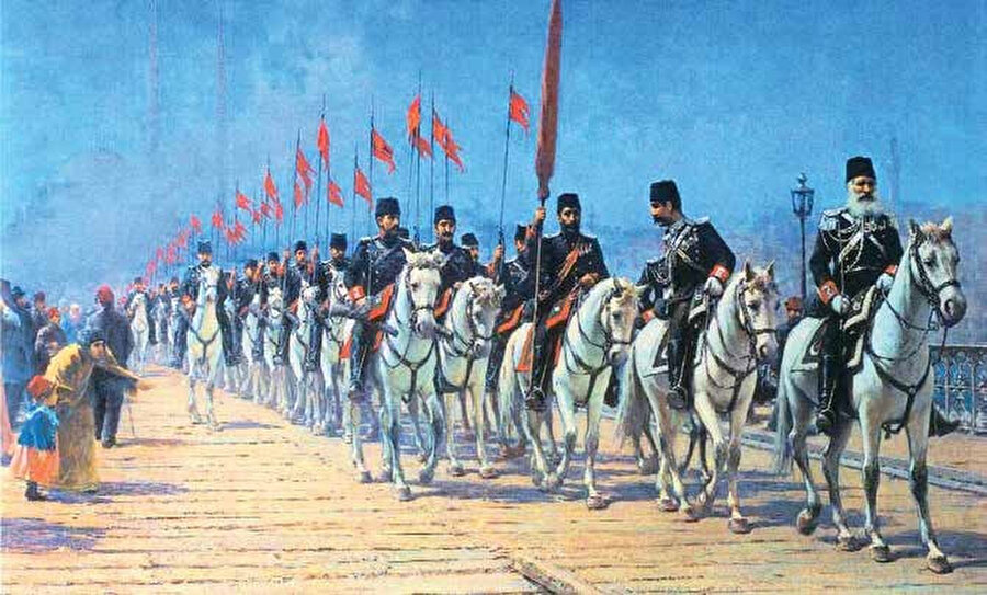 Ertuğrul Süvari Alayı Galata Köprüsü'nden geçerken