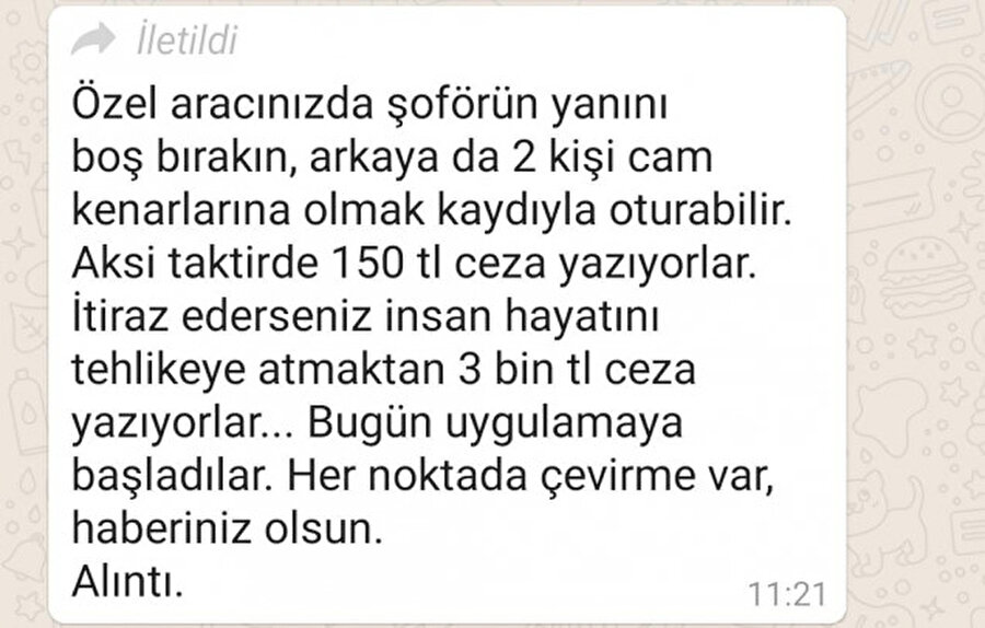 WhatsApp ve sosyal medyadan yayılan mesaj