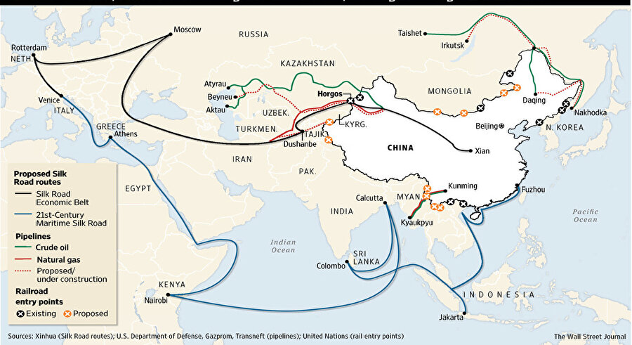 Çin’i Asya, Afrika ve Avrupa’ya karayolu, demiryolu ve denizyoluyla bağlayacak bir dev proje.