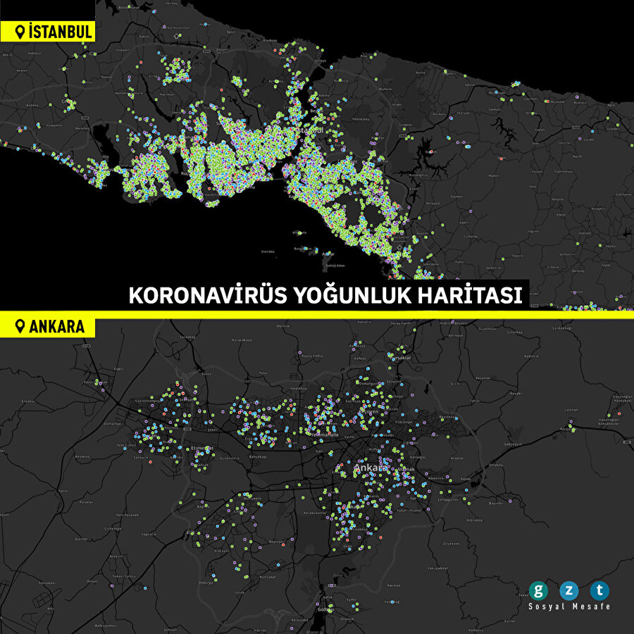 Konum bazlı koronavirüs yoğunluk haritaları